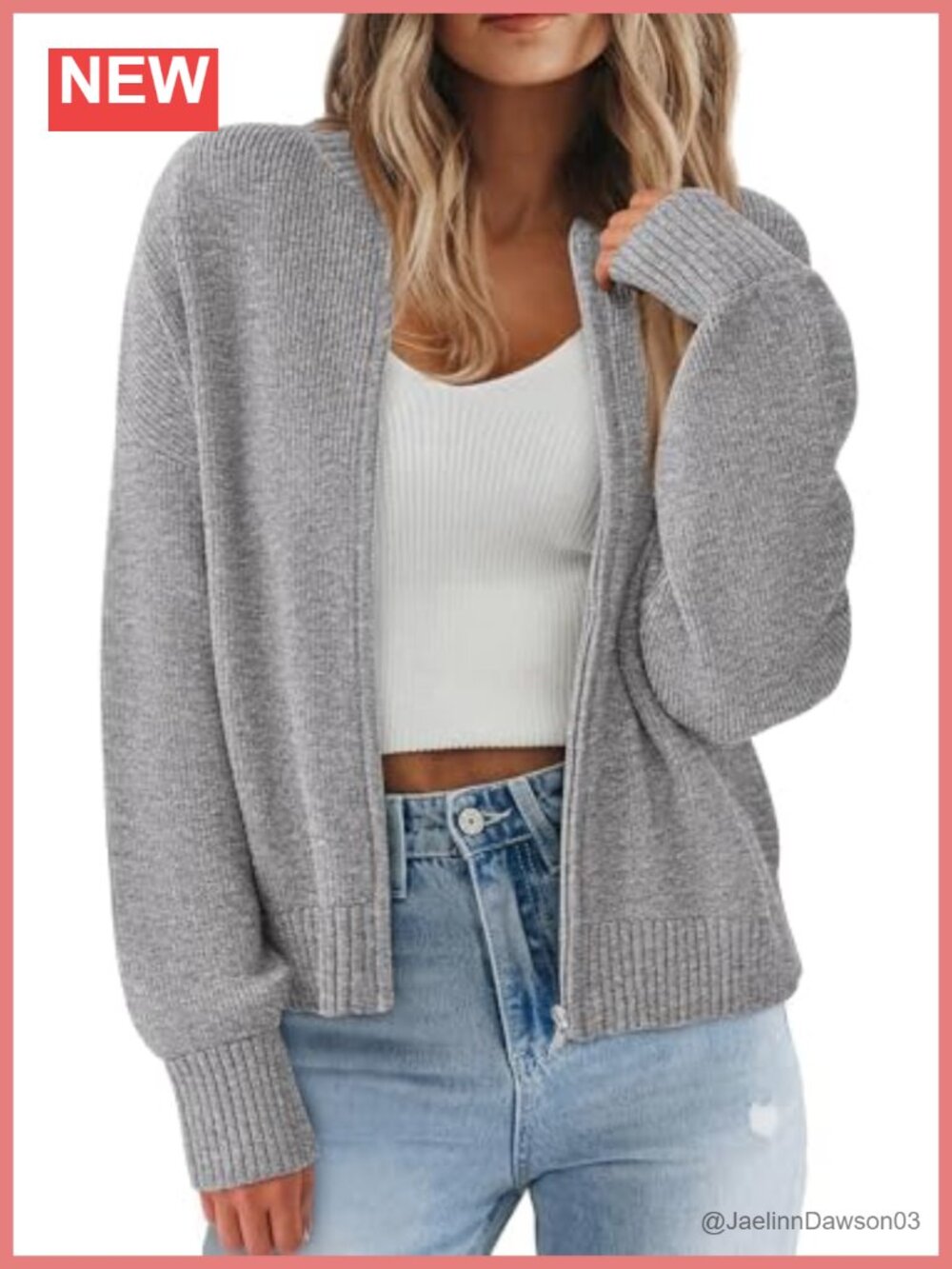 Chunky Knit Zip Up Cardigan Sweater Women's Open Front Loose Fit Fall
